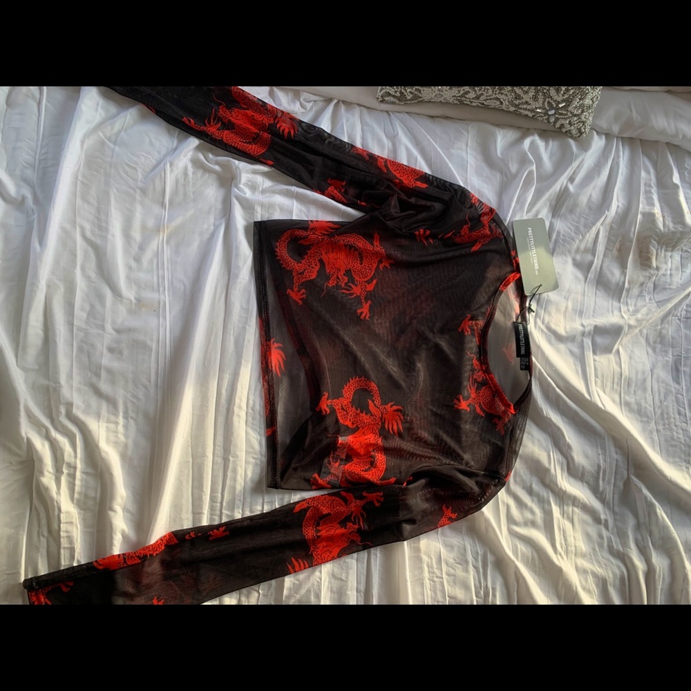 PLT sheer cropped dragon top